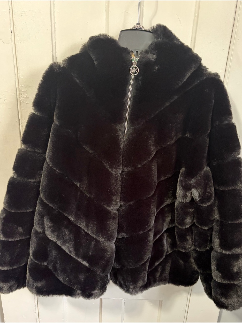Michael Kors Black Faux Fur Hooded  Jacket